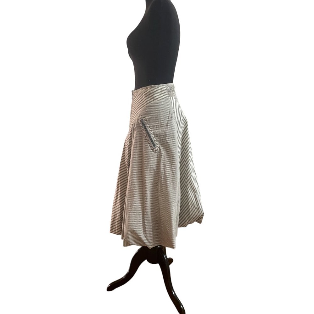 Donna Karen Striped Natural and Gray Pouf skirt Size 6 - Picture 2 of 13
